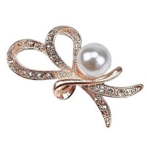 New Brooch Women Rose Gold Pearl Crystal Bow Barrette Quirky Lizard Boutique